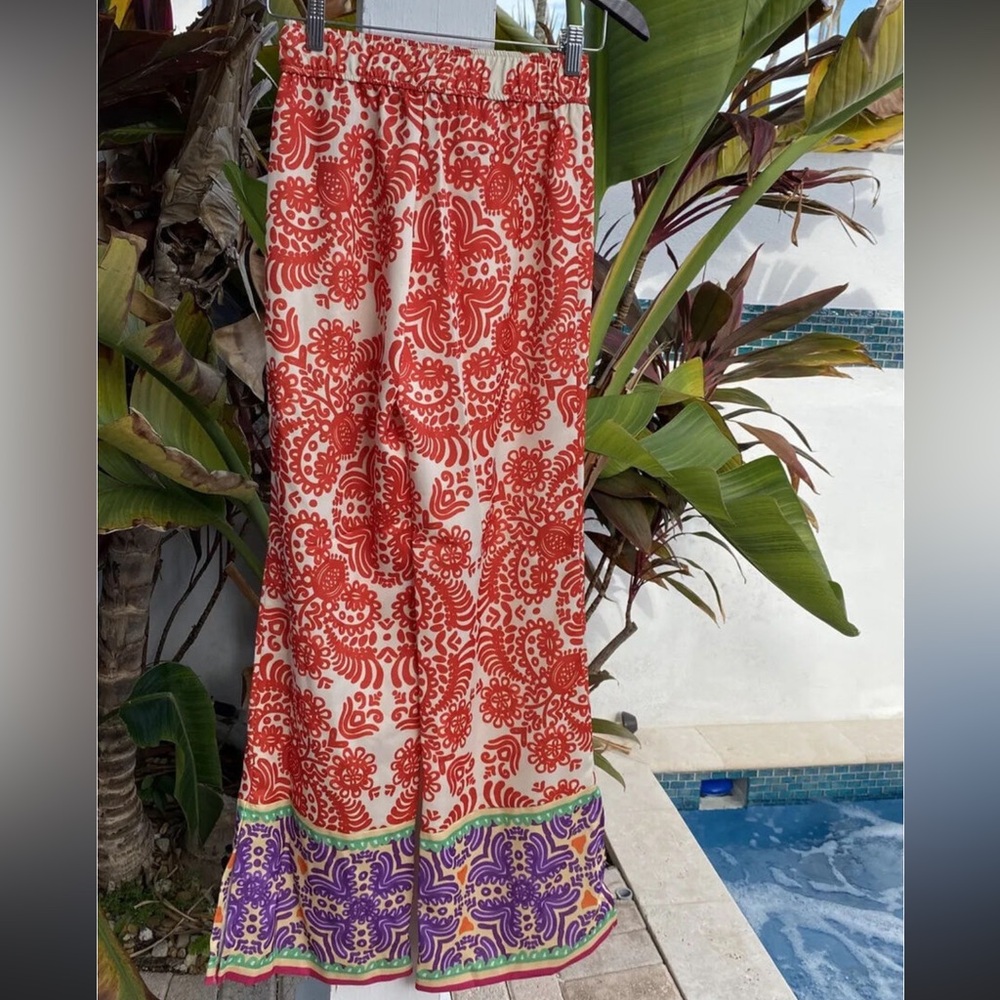 Zara BOHO Patterned Wide-Leg Pants